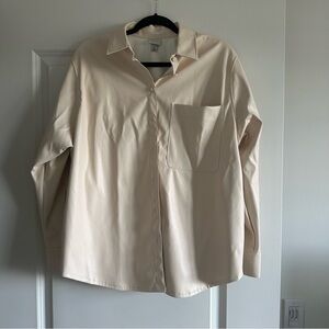 A NEW DAY Faux Leather Cream Button Down Shirt